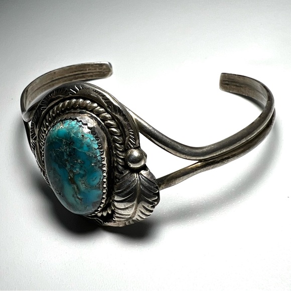 Vtg Signed Rose Lincoln Morenci Turquoise Sterling Silver Native American Cuff